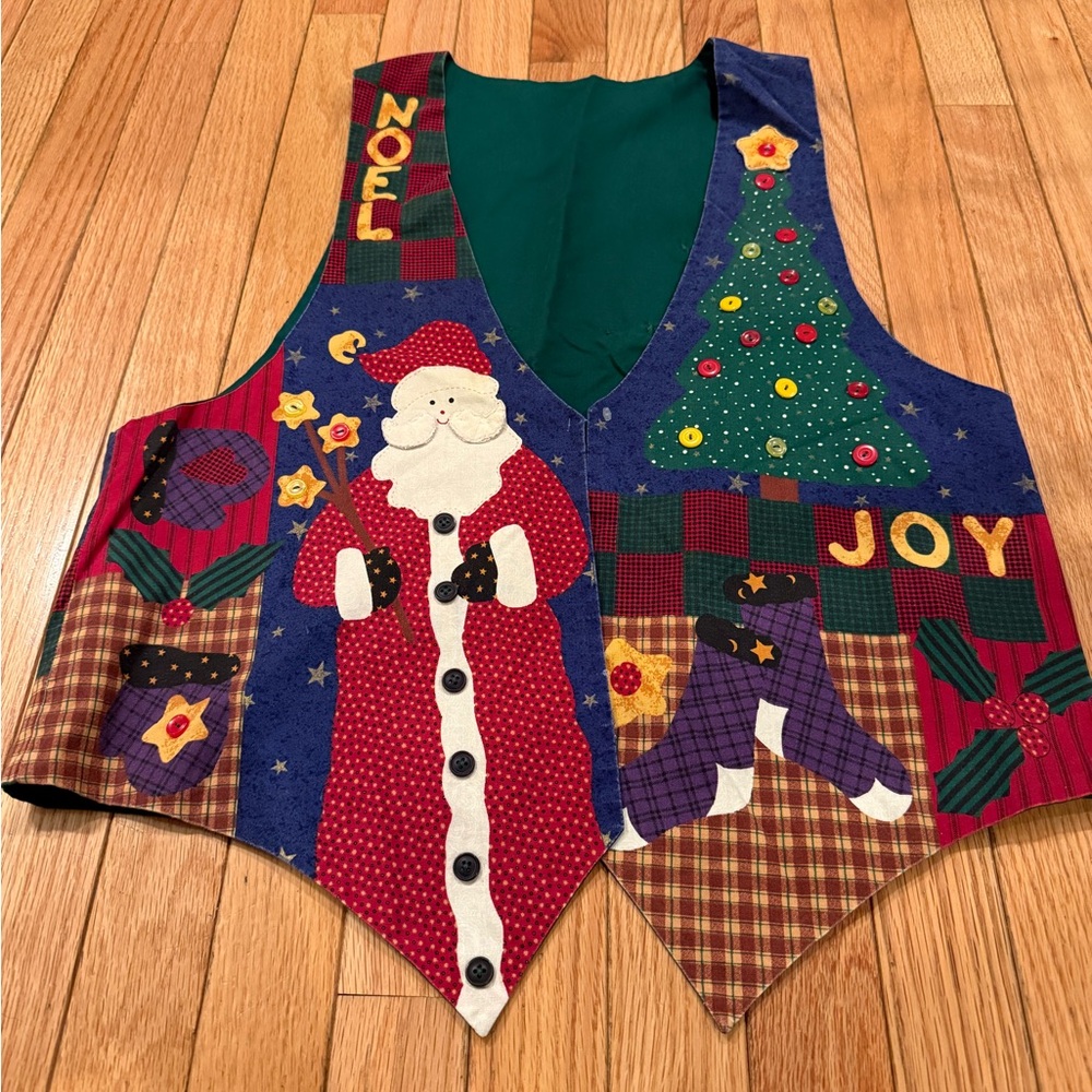 VTG Handmade Festive Christmas Vest with Santa and Tree